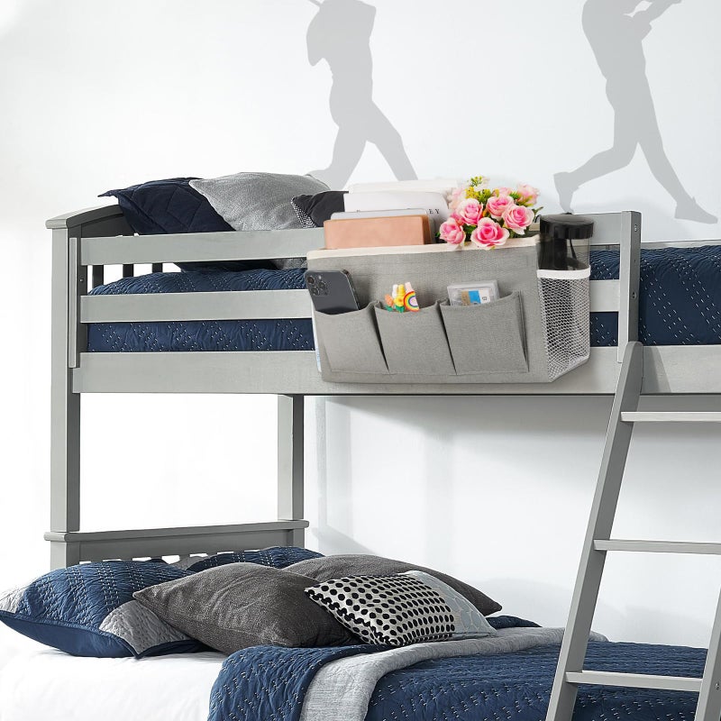 Ozzptuu Bedside Storage Caddy/Bedside Hanging Storage Bag For Headboards Bunk Beds Dorm Rooms Book Phone Magazine Holder (New Grey) - Image 3