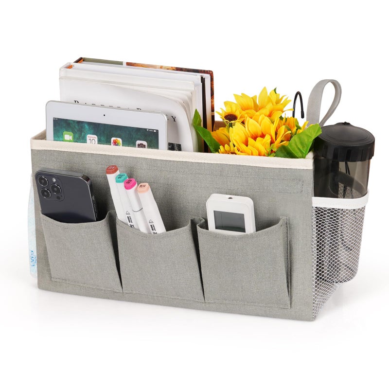 Ozzptuu Bedside Storage Caddy/Bedside Hanging Storage Bag For Headboards Bunk Beds Dorm Rooms Book Phone Magazine Holder (New Grey) - Image 1