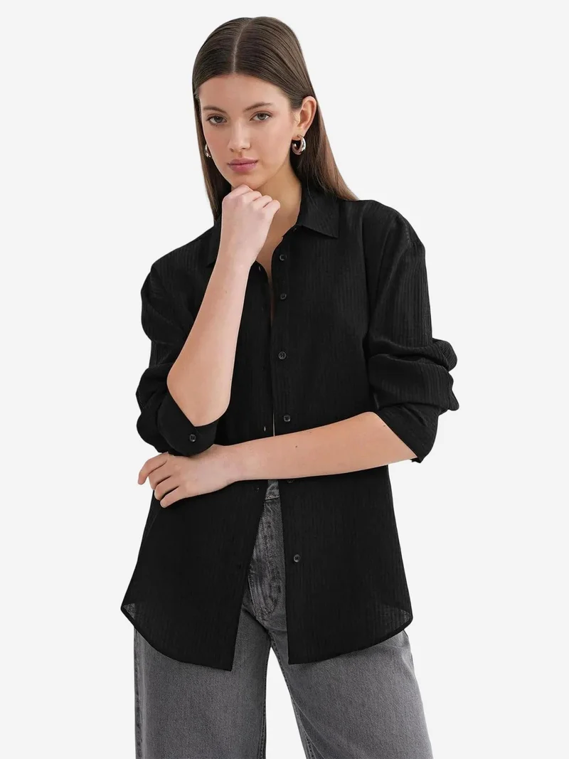 MixRay Black Mixray Relaxed Fit Poplin Shirt for Women | Best Price UAE