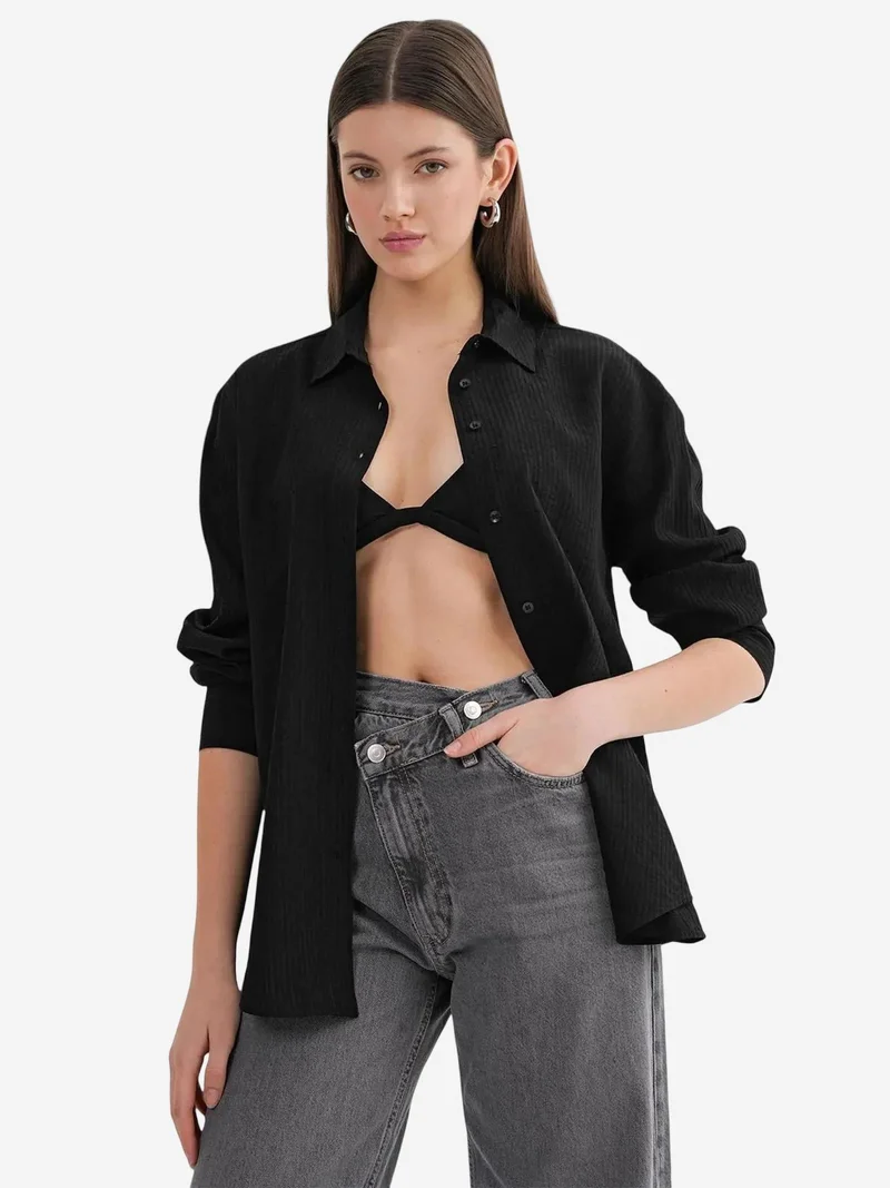 MixRay Black Mixray Relaxed Fit Poplin Shirt for Women | Best Price UAE