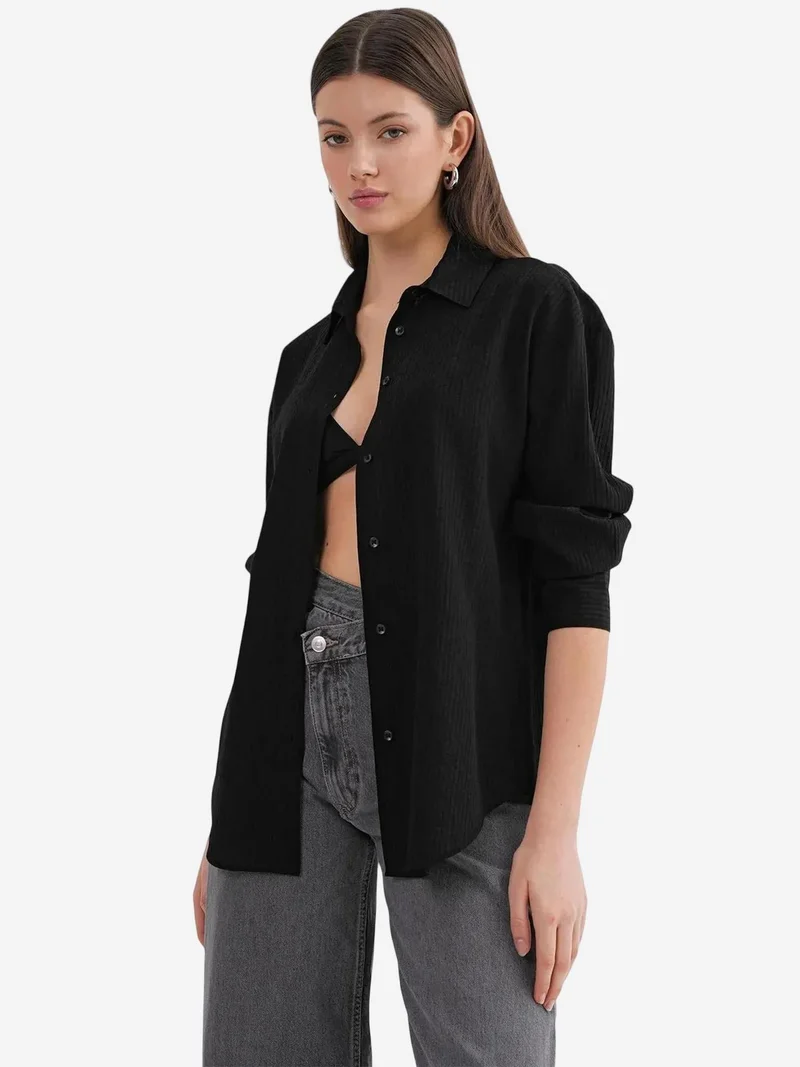 MixRay Black Mixray Relaxed Fit Poplin Shirt for Women | Best Price UAE