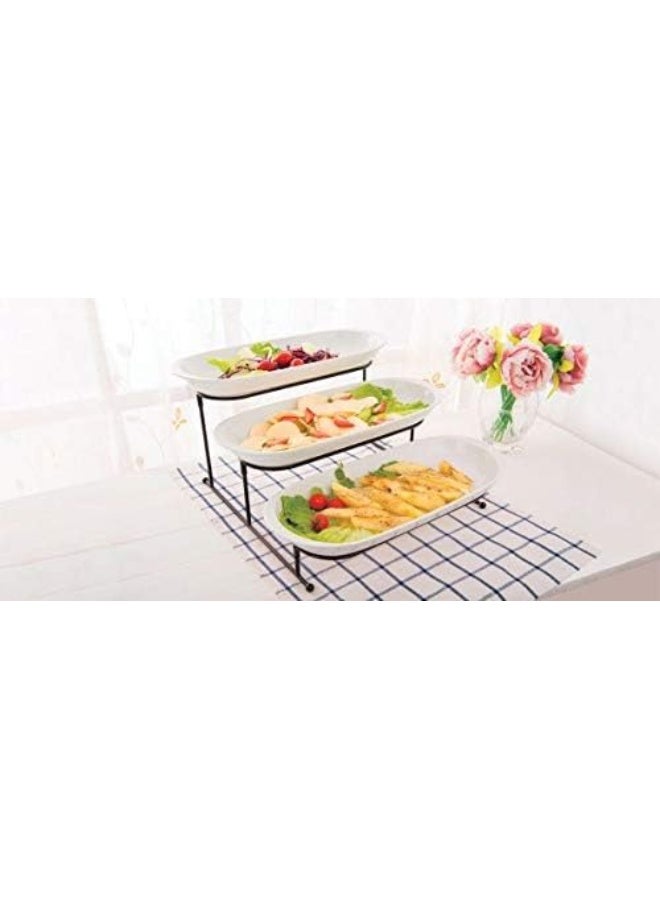 Shallow 3 Tier Porcelain Oval Plate with Stand, White, 3x40 cm - Image 2