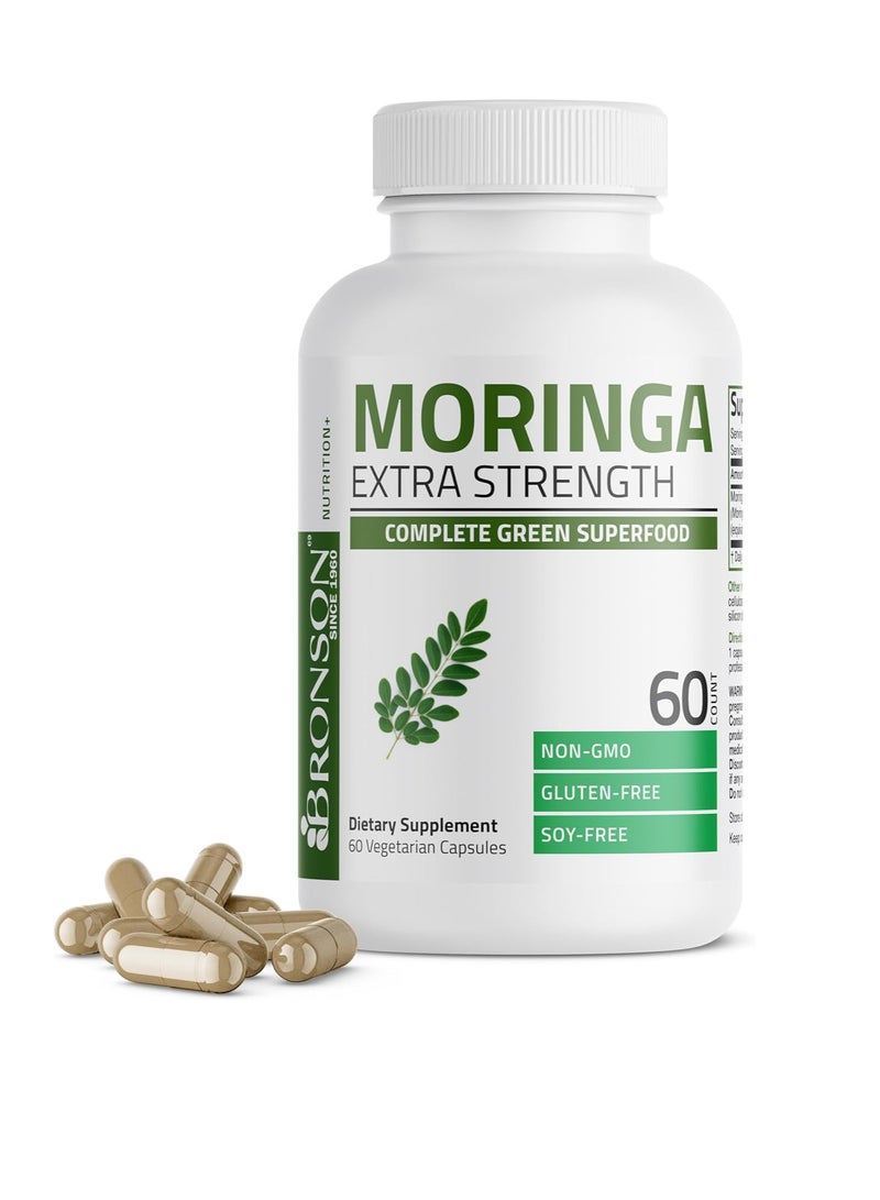 برونسون مورينغا قوة إضافية، أطعمة خضراء فائقة الجودة، غير معدلة وراثيًا، 60 كبسولة نباتية - Image 1