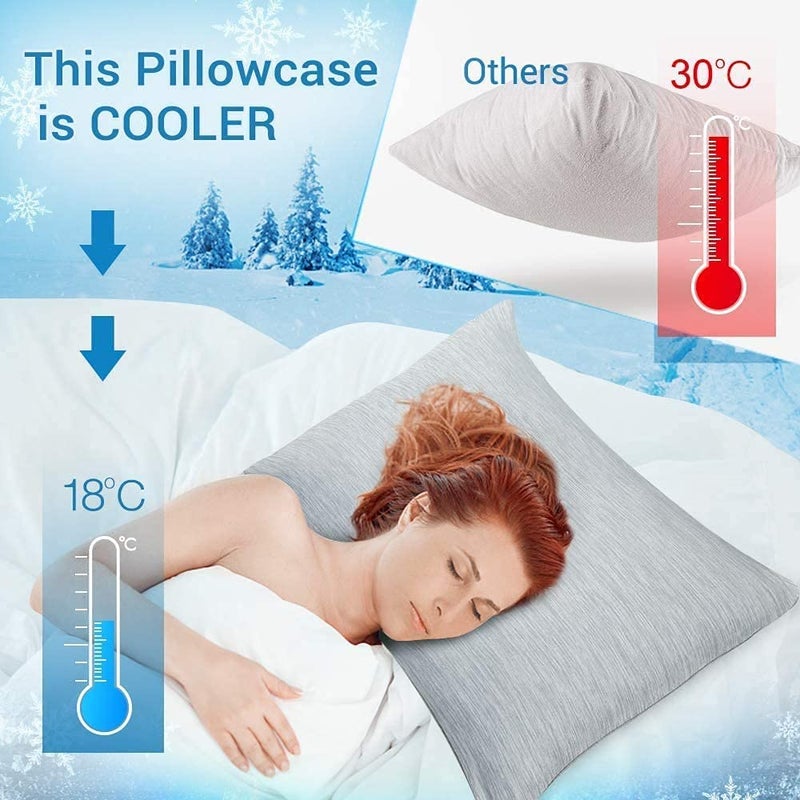 LUXEAR أغطية وسائد LUXEAR للتبريد بحجم كينغ، عبوة 2، أغطية وسائد Arc-Chill الباردة بتصميم مزدوج الجوانب [تبريد وقطن]، أغطية وسائد باردة بسحاب مخفي صديق للبشرة للنائمين في الحرارة - رمادي - Image 3