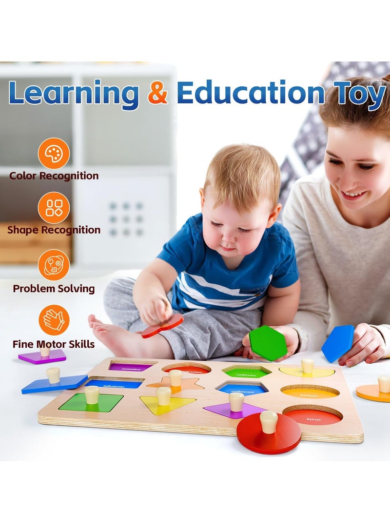Wooden Shape Peg Puzzles for Toddlers 3 4 Year-Old Boys Girls Gifts: Shape Sorter  Color Match Baby Puzzles 12-18-24 Months - Montessori Toys for 3 4Year-Old Toddler Learning Activities - Image 2