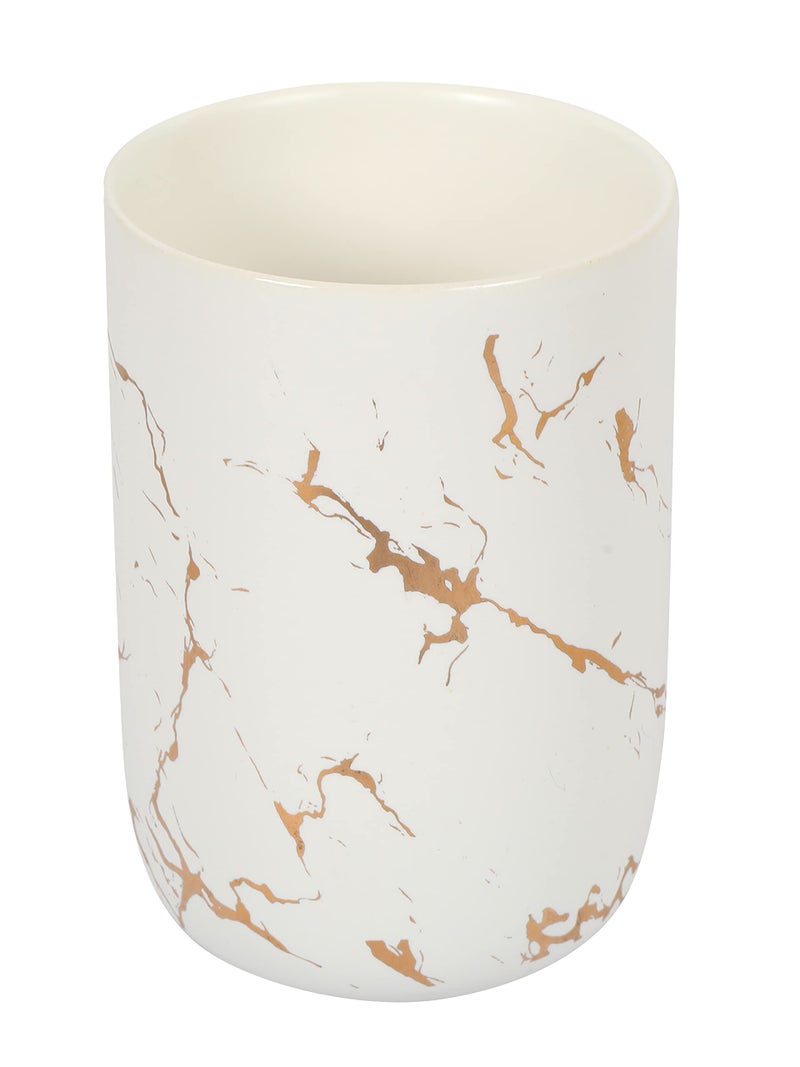 FabSeasons Ceramic Toothbrush Holder/Organizers/Stationary Holder, Italian Marble Pattern, 10.6 Cm Height X 7.5 Cm Diameter, White - Image 1