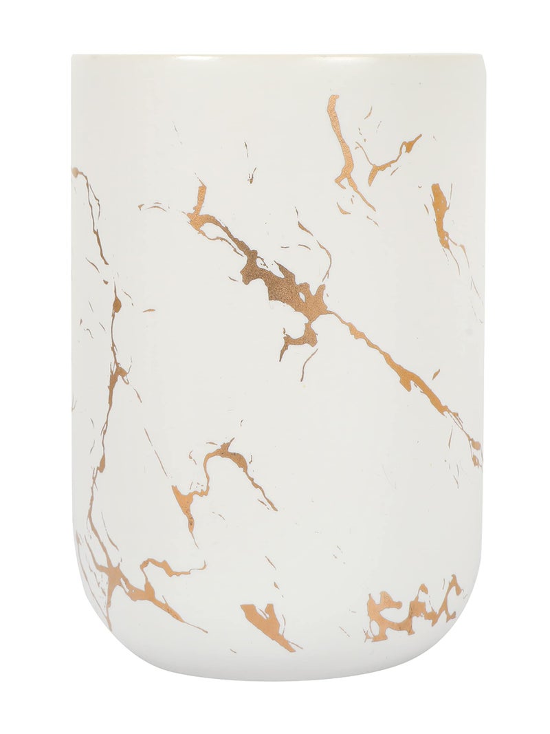 FabSeasons Ceramic Toothbrush Holder/Organizers/Stationary Holder, Italian Marble Pattern, 10.6 Cm Height X 7.5 Cm Diameter, White - Image 3