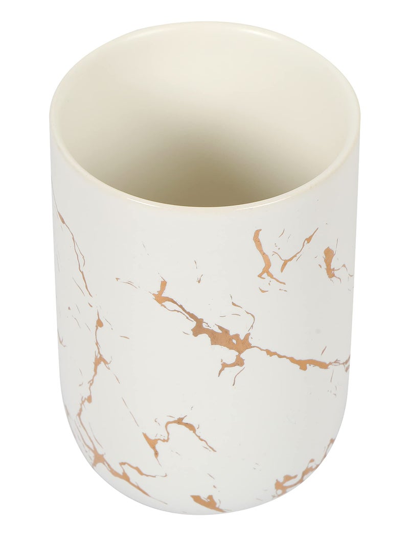 FabSeasons Ceramic Toothbrush Holder/Organizers/Stationary Holder, Italian Marble Pattern, 10.6 Cm Height X 7.5 Cm Diameter, White - Image 2