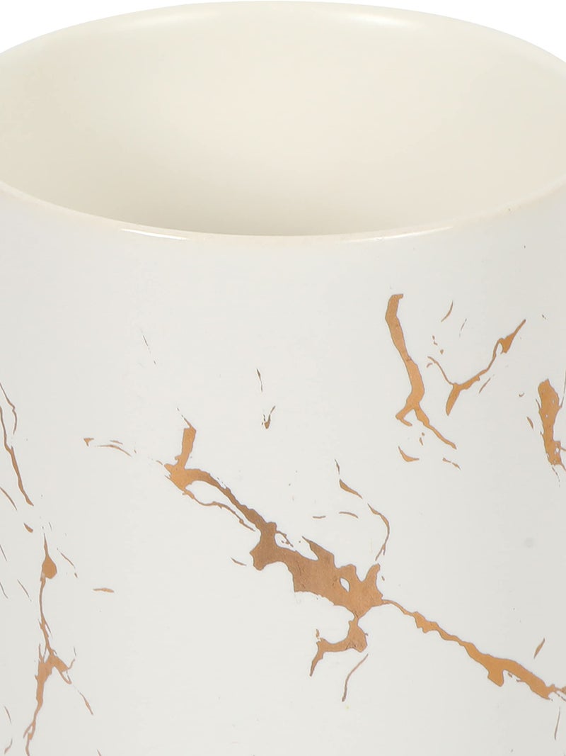 FabSeasons Ceramic Toothbrush Holder/Organizers/Stationary Holder, Italian Marble Pattern, 10.6 Cm Height X 7.5 Cm Diameter, White - Image 4