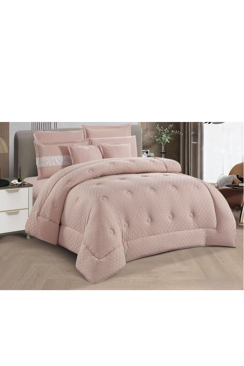 لوفيرا طقم مفرش نفرين ملكي لحاف قماش متين وناعم ونقشة عصرية 8 قطع مقاس 240*260 سم