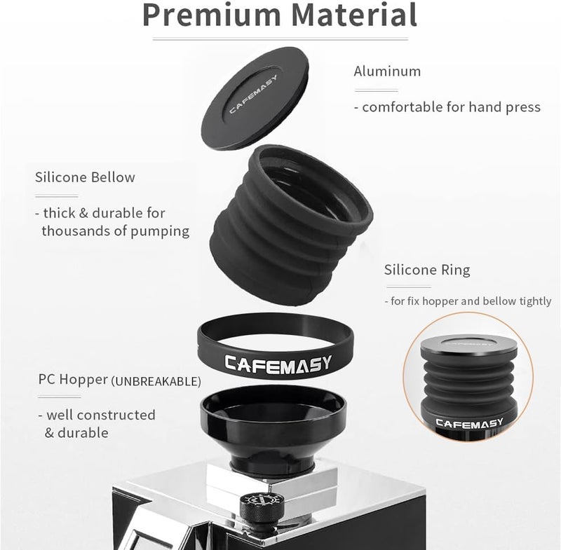 CAFEMASY Coffee Grinder Single Dose Hopper for Eureka Mignon Grinder 2 in 1 Function Coffee Grinder Accessories Hopper Hand Pressure Silicone Bellow to Clean and Collect Coffee Grounds - Image 3