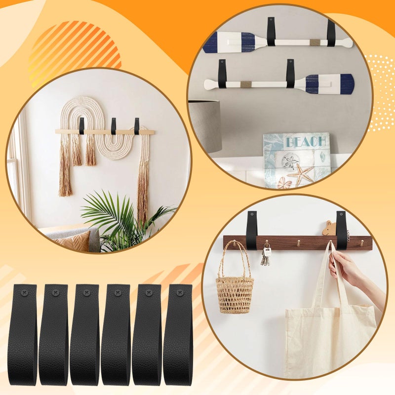 Shonmogar Curtain Rod Holders Set Of 8 Leather Curtain Rod Brackets With Screws Pu Curtain Rod Hangers Stylish Black Leather Straps Hooks For Wall Pole Macrame Boho Art D?Cor - Image 5