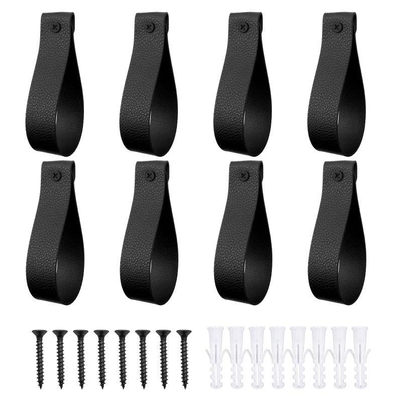 Shonmogar Curtain Rod Holders Set Of 8 Leather Curtain Rod Brackets With Screws Pu Curtain Rod Hangers Stylish Black Leather Straps Hooks For Wall Pole Macrame Boho Art D?Cor - Image 1