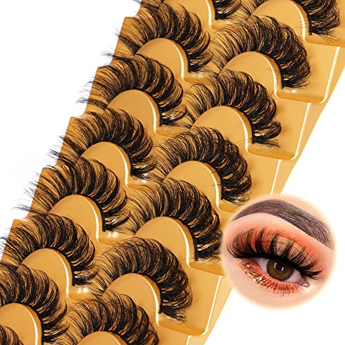 Focipeysa False Eyelashes Fluffy Mink Lashes Natural D Curl Lash Strips Look Like Extensions 17mm Wispy Crossed Cat Eye Lashes 8 Pairs Pack - Image 2