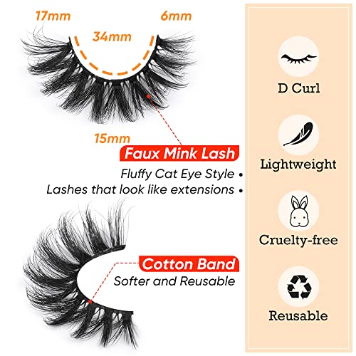 Focipeysa False Eyelashes Fluffy Mink Lashes Natural D Curl Lash Strips Look Like Extensions 17mm Wispy Crossed Cat Eye Lashes 8 Pairs Pack - Image 5