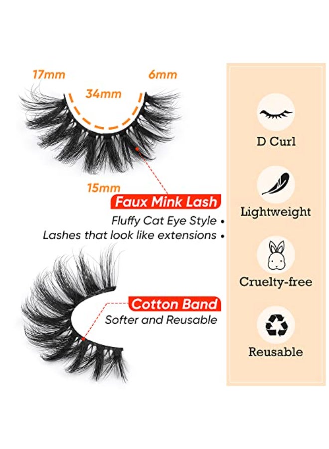 Focipeysa False Eyelashes Fluffy Mink Lashes Natural D Curl Lash Strips Look Like Extensions 17mm Wispy Crossed Cat Eye Lashes 8 Pairs Pack - Image 4