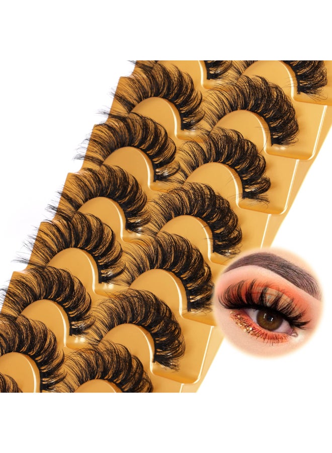 Focipeysa False Eyelashes Fluffy Mink Lashes Natural D Curl Lash Strips Look Like Extensions 17mm Wispy Crossed Cat Eye Lashes 8 Pairs Pack - Image 3