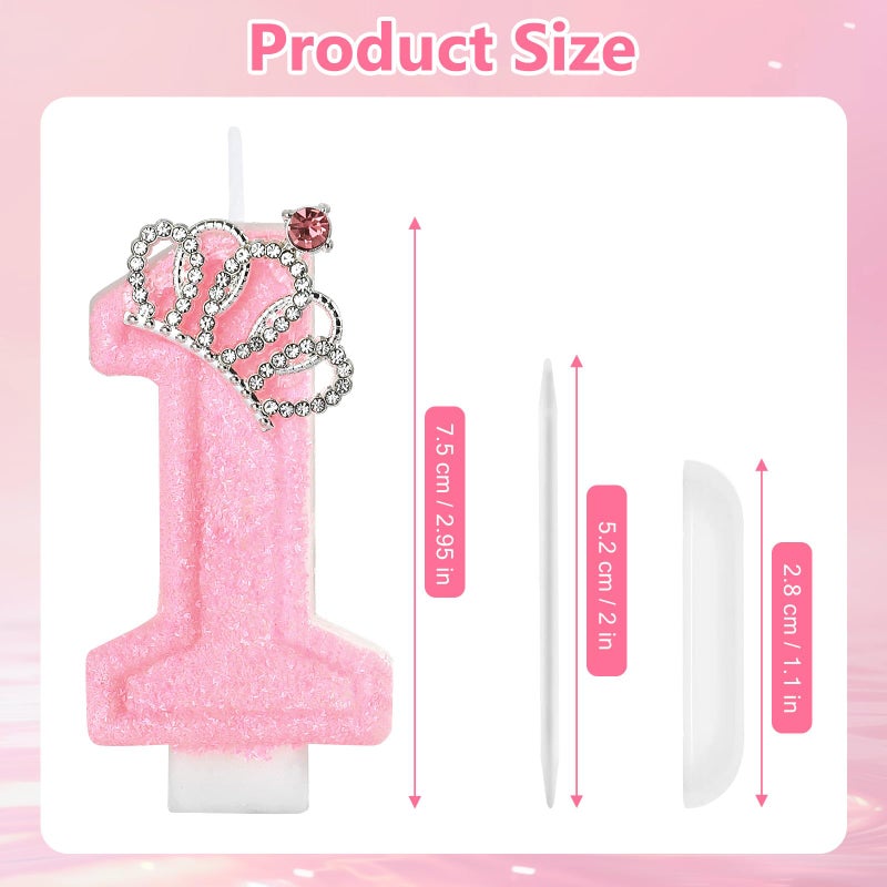 IDIJOLI Pink Birthday Candle Crown Number 1 Candles 1st Cake Candle,Pink Birthday Cake Topper Cupcake Decorations Party Decor for Girls and Women Anniversary Celebrations Supplies Favors - Image 3