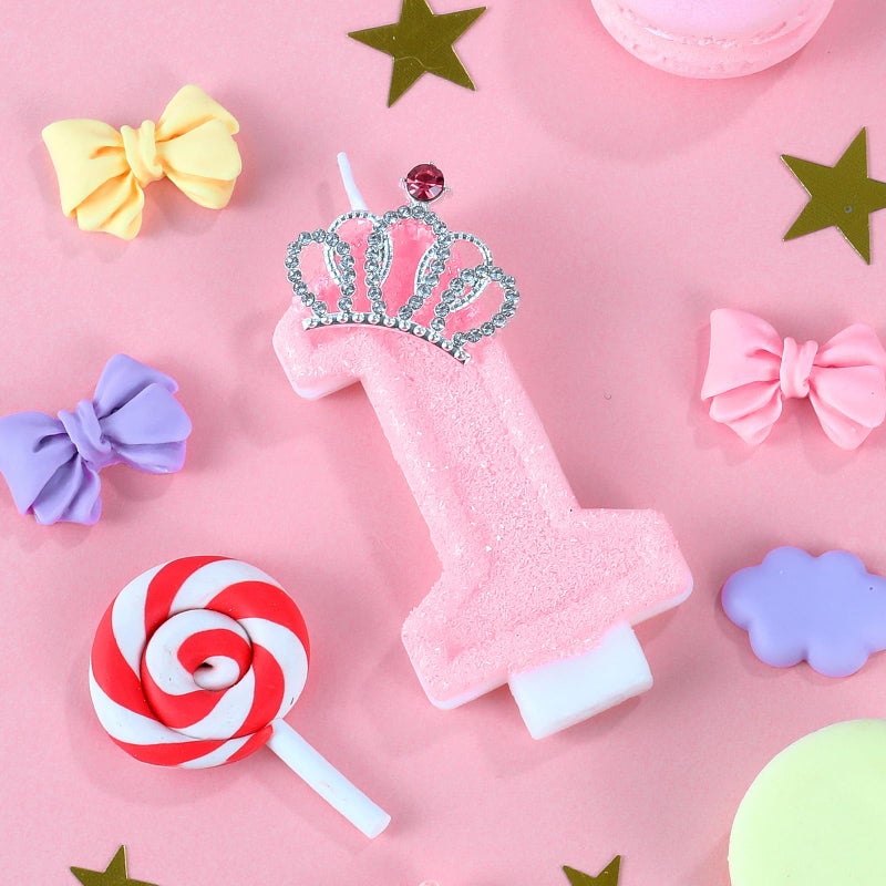 IDIJOLI Pink Birthday Candle Crown Number 1 Candles 1st Cake Candle,Pink Birthday Cake Topper Cupcake Decorations Party Decor for Girls and Women Anniversary Celebrations Supplies Favors - Image 2