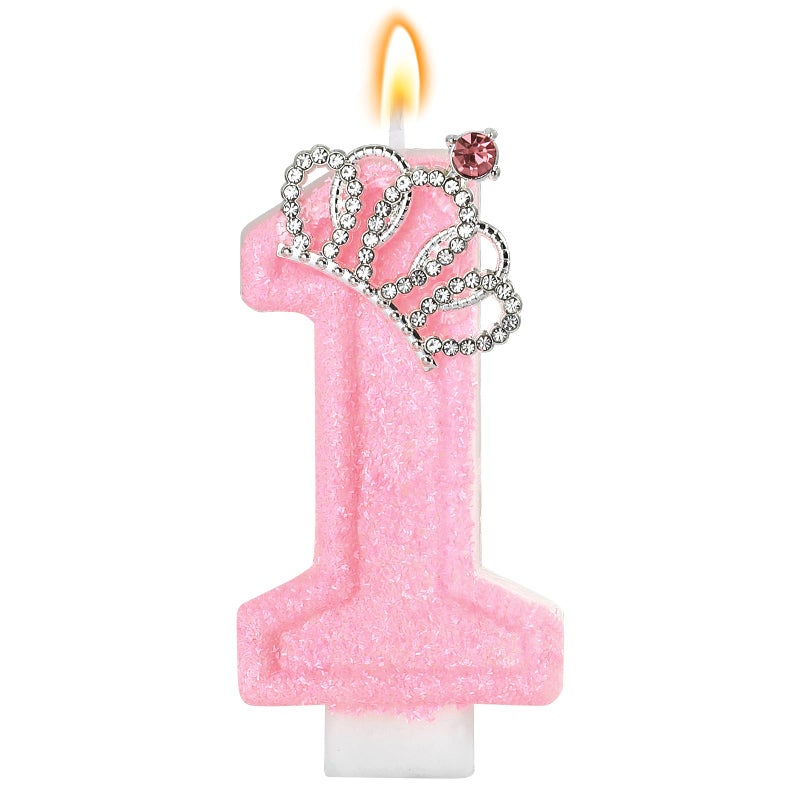 IDIJOLI Pink Birthday Candle Crown Number 1 Candles 1st Cake Candle,Pink Birthday Cake Topper Cupcake Decorations Party Decor for Girls and Women Anniversary Celebrations Supplies Favors - Image 1