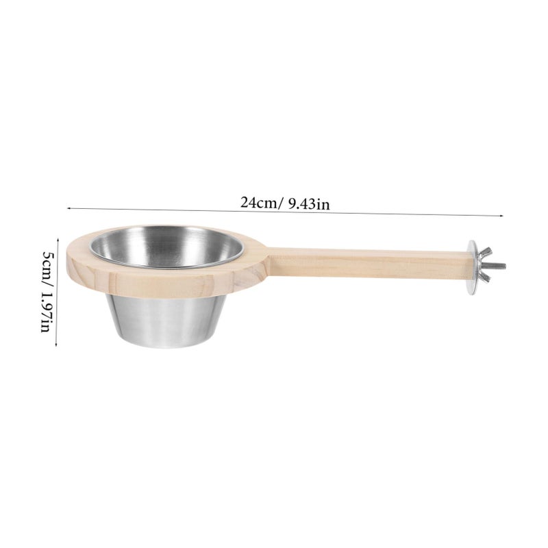 Multi Color Stainless Steel Parrot Feeder With Wood Perch Food Dispenser Bowl For Birds - Image 3