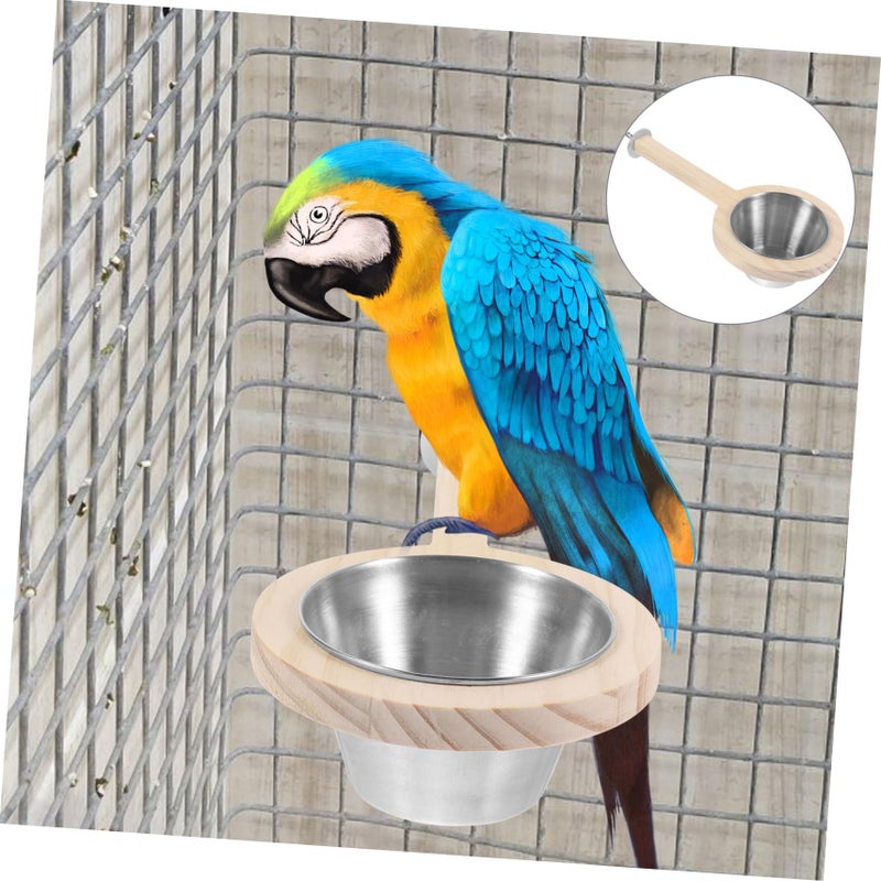 Multi Color Stainless Steel Parrot Feeder With Wood Perch Food Dispenser Bowl For Birds - Image 4