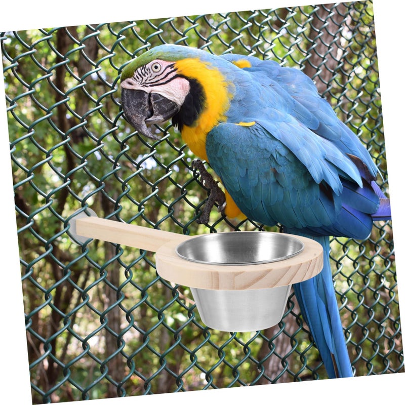 Multi Color Stainless Steel Parrot Feeder With Wood Perch Food Dispenser Bowl For Birds - Image 5