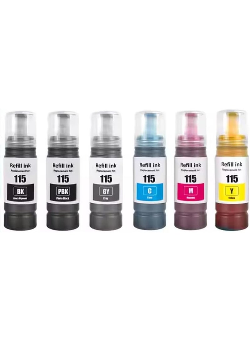 SKY 115 6-Color Ink set Compatible with Epson 115 Ink for EcoTank L8160 L8180 (6-Pack Pigment Black/Black/Cyan/Magenta/Yellow/Grey) - Image 2