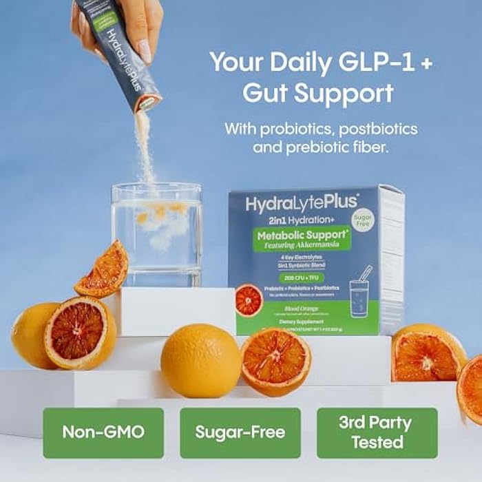 Hydralyte Plus Metabolic Support - GLP-1 Weight Loss Management and Gut Health - 5in1 Probiotic Blend - Akkermansia Muciniphila + Prebiotic Fiber + Electrolytes - Sugar Free (30 Packets) - Image 3