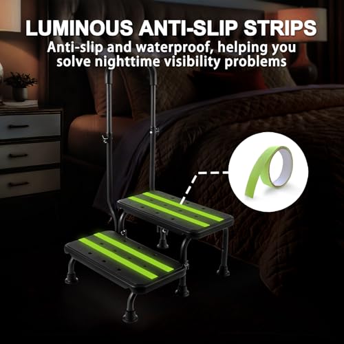 Kisworm 2 Step Stool with Handle for Elderly - Bed Steps for High Beds with Adjustable Handrail &Non-Slip Platform, Holds up to 450 lbs - Image 5