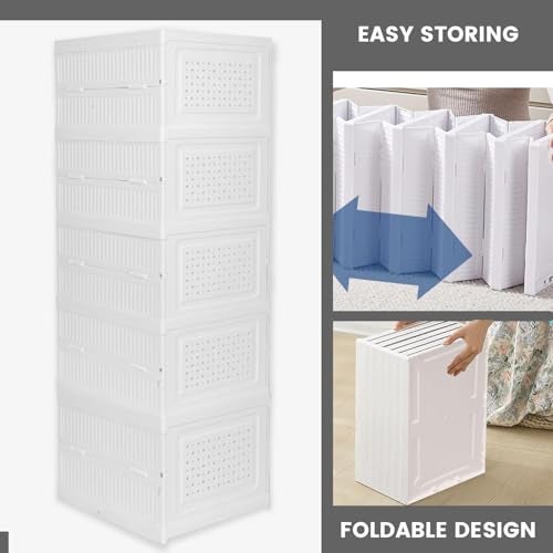 Pivalo 5 Units Storage Cabinet Modular Box Chest Of Drawers Foldable Cupboard Multipurpose Living Room Bedroom Clothes Wardrobe & Organizer Rack For Kitchen (Pack Of 1, White) - Image 5