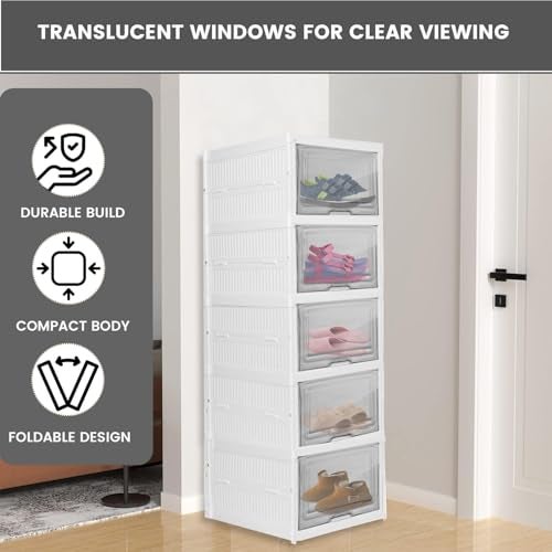 Pivalo 5 Units Storage Cabinet Modular Box Chest Of Drawers Foldable Cupboard Multipurpose Living Room Bedroom Clothes Wardrobe & Organizer Rack For Kitchen (Pack Of 1, White) - Image 3