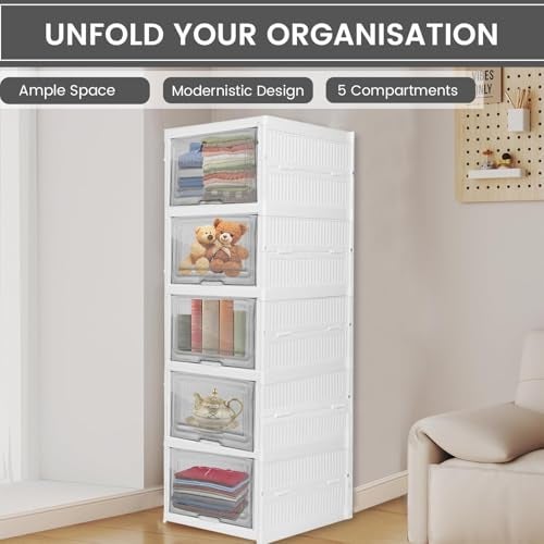 Pivalo 5 Units Storage Cabinet Modular Box Chest Of Drawers Foldable Cupboard Multipurpose Living Room Bedroom Clothes Wardrobe & Organizer Rack For Kitchen (Pack Of 1, White) - Image 4