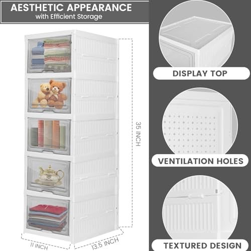 Pivalo 5 Units Storage Cabinet Modular Box Chest Of Drawers Foldable Cupboard Multipurpose Living Room Bedroom Clothes Wardrobe & Organizer Rack For Kitchen (Pack Of 1, White) - Image 2