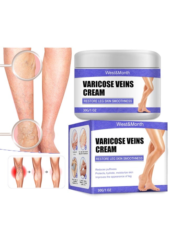 West&Month Varicose Vein Cream 30g, Restore Leg Skin Smoothness, Reduces Puffiness, Improves the Appearance of Leg, Soothes Tired Legs - Image 1