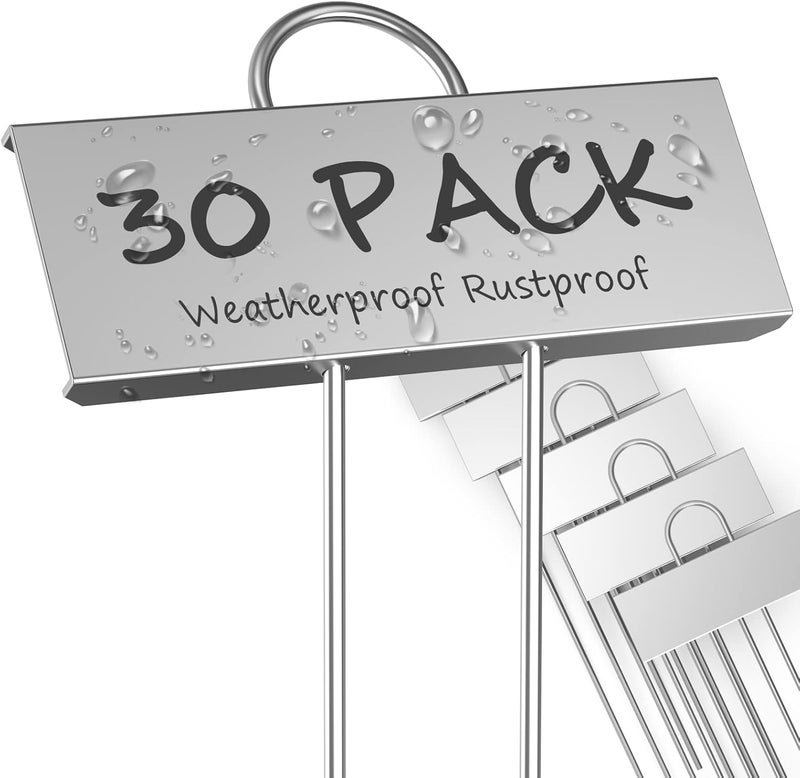 startostar 30-Pack Metal Plant Labels Weatherproof Garden Markers,Height 10.6'', Label Area 3.5''X 1.2'' Reusable Nursery Tags for Vegetables Herb Flower Seed Greenhouse - Zinc - Image 1