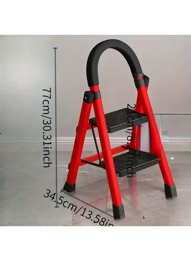 Red Two Step Folding Ladder Lightweight Portable Sturdy Metal With Anti Slip Rubber Pads - Image 4