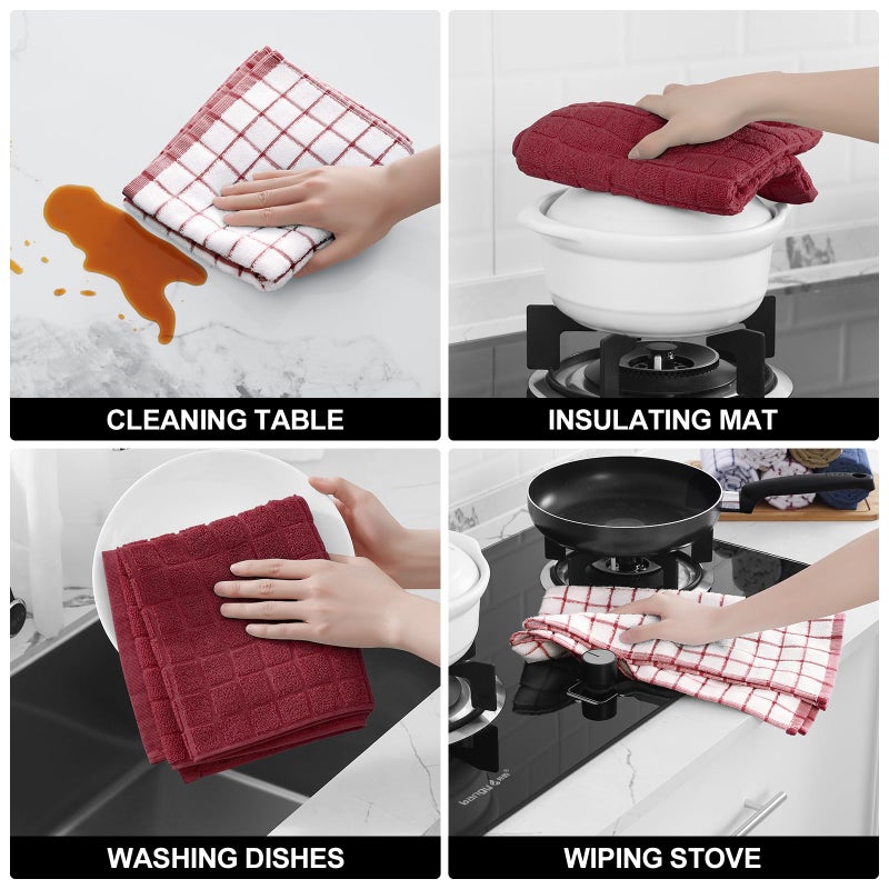 Homaxy Premium Cotton Kitchen Towels 16"x 28", Large Natural Ring Spun 390 GSM Dish Towels, Super Absorbent Terry Kitchen Hand Towels, Soft Tea Towels with Hanging Loop, Red Check Design,6 Pack - Image 4
