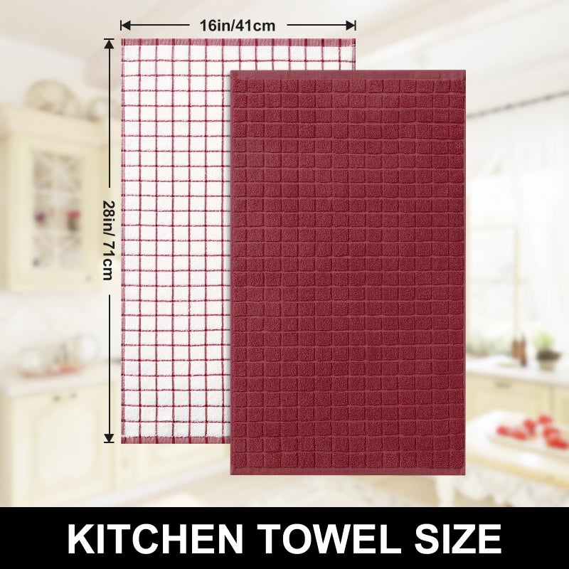 Homaxy Premium Cotton Kitchen Towels 16"x 28", Large Natural Ring Spun 390 GSM Dish Towels, Super Absorbent Terry Kitchen Hand Towels, Soft Tea Towels with Hanging Loop, Red Check Design,6 Pack - Image 5