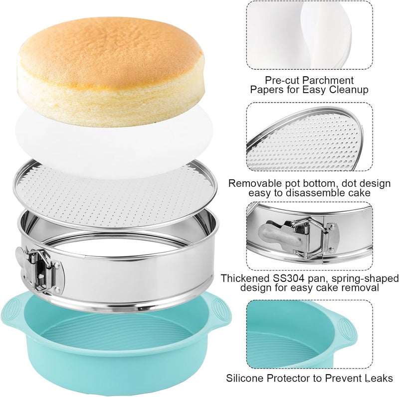Spmarkt 9inch 304 Stainless Steel Springform Cake Pan with Detachable Bottom, Silicone Cheesecake Pan Protector, Parchment Paper, Decorating Kit Piping Bags and Tips- Ideal for Home Bakers - Image 4