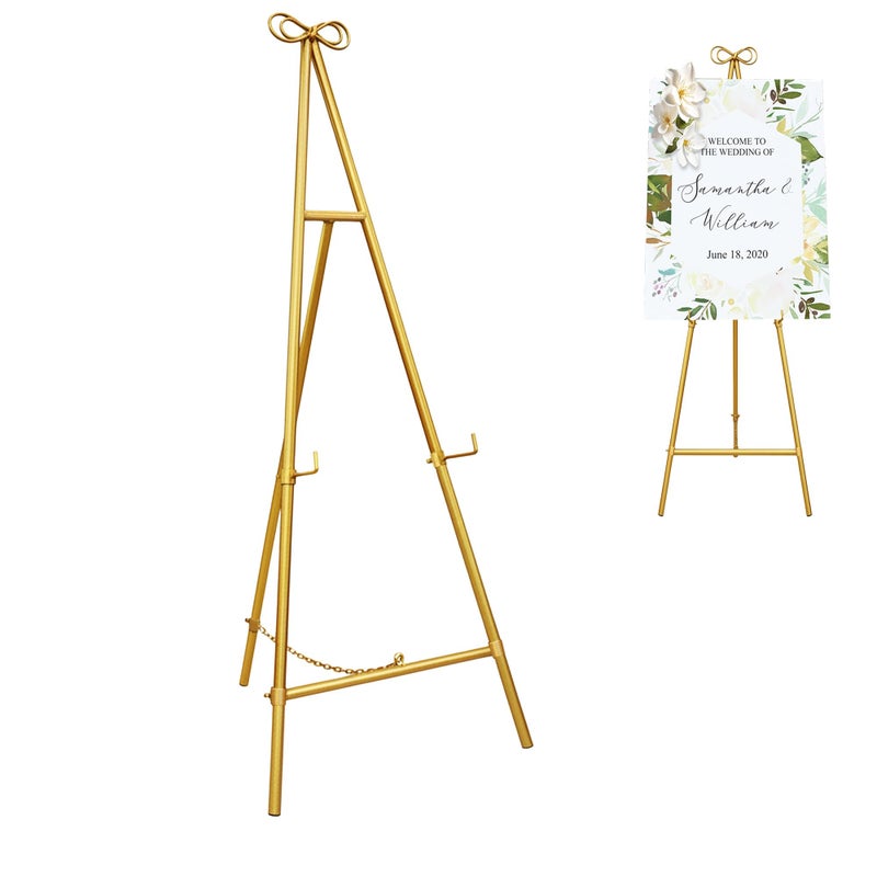 montex Easel Stand, Metal Easel for Display, 18" x 55" Adjustable Height Metal Easel Display Stand, Gold - Image 1