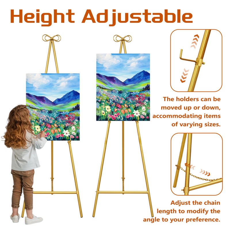 montex Easel Stand, Metal Easel for Display, 18" x 55" Adjustable Height Metal Easel Display Stand, Gold - Image 4