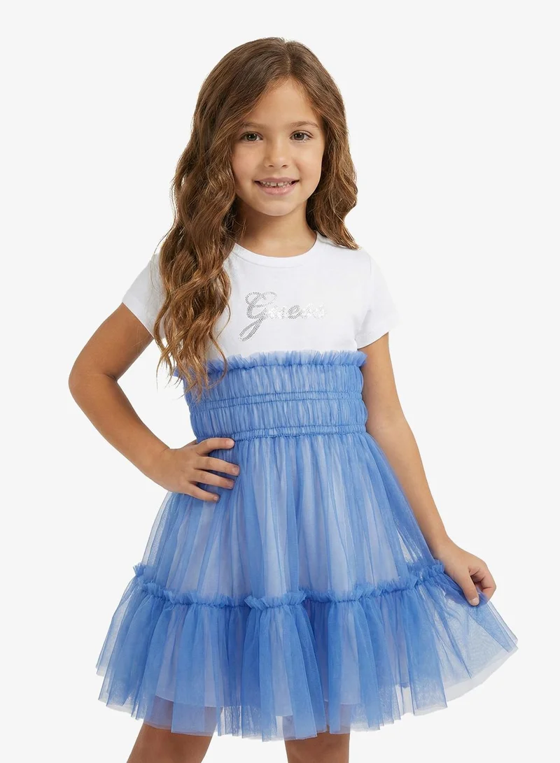 جس فستان قصير بياقة مستديرة للأطفال مع سروال داخلي