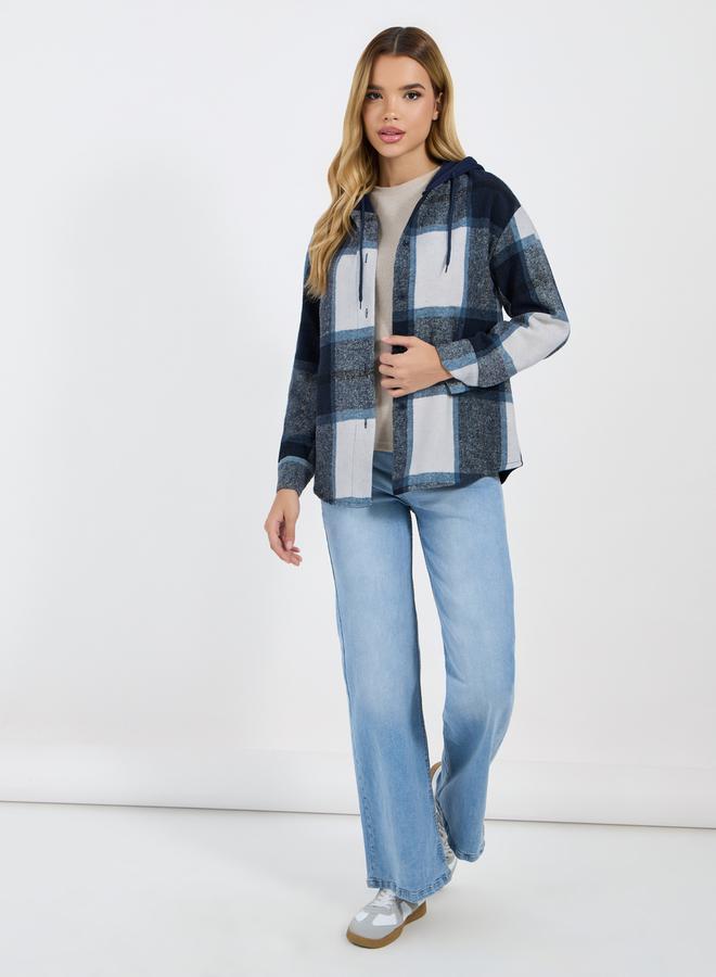 Styli Checked Oversized Hooded Knit Shirt  - Image 3
