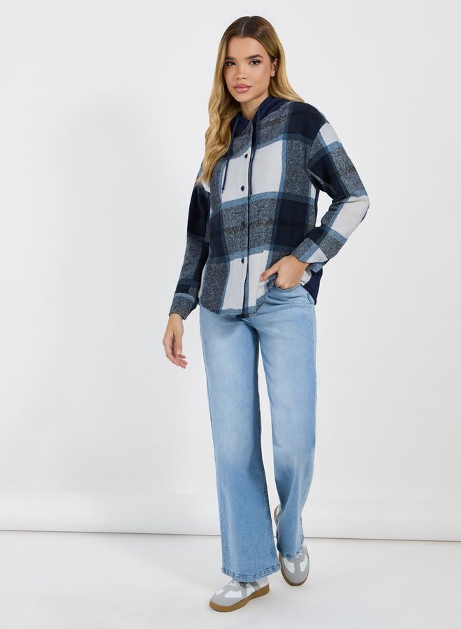 Styli Checked Oversized Hooded Knit Shirt  - Image 5