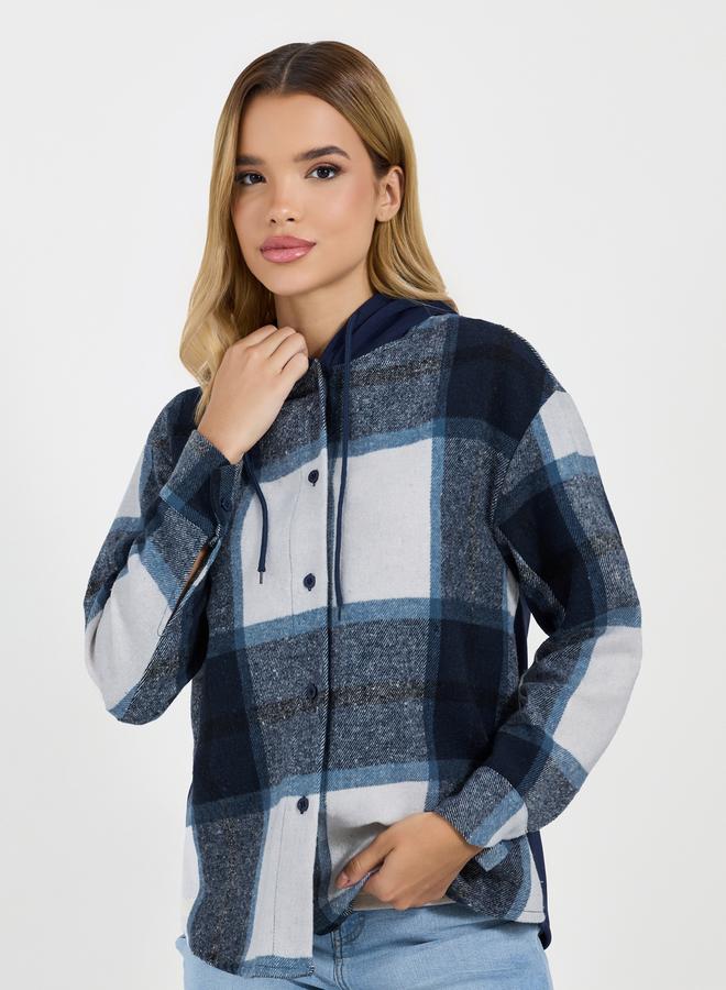 Styli Checked Oversized Hooded Knit Shirt  - Image 4