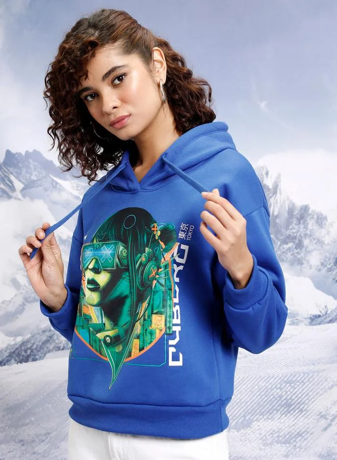 Tokyo Talkies Relaxed Fit Print Hoodie with Dropped Shoulder by Styli