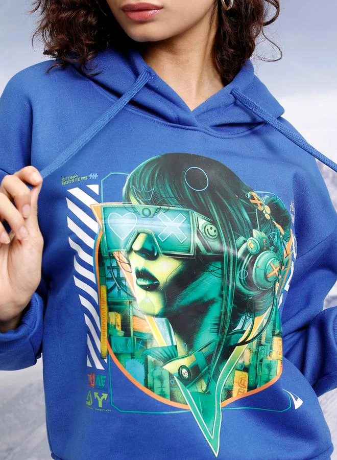 Tokyo Talkies Relaxed Fit Print Hoodie with Dropped Shoulder by Styli