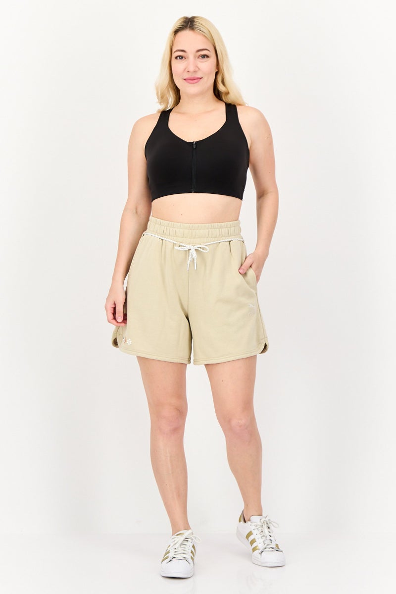 PUMA Women Embroidered Logo Training Shorts, Beige - Image 4