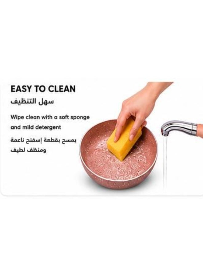 طقم أواني طهي جرانيت 12 قطعة | قدور ومقالي غير لاصقة مع أغطية زجاجية ومقلاة 24 سم و5 أدوات مطبخ | مناسب لجميع أنواع المواقد | وردي - Image 5